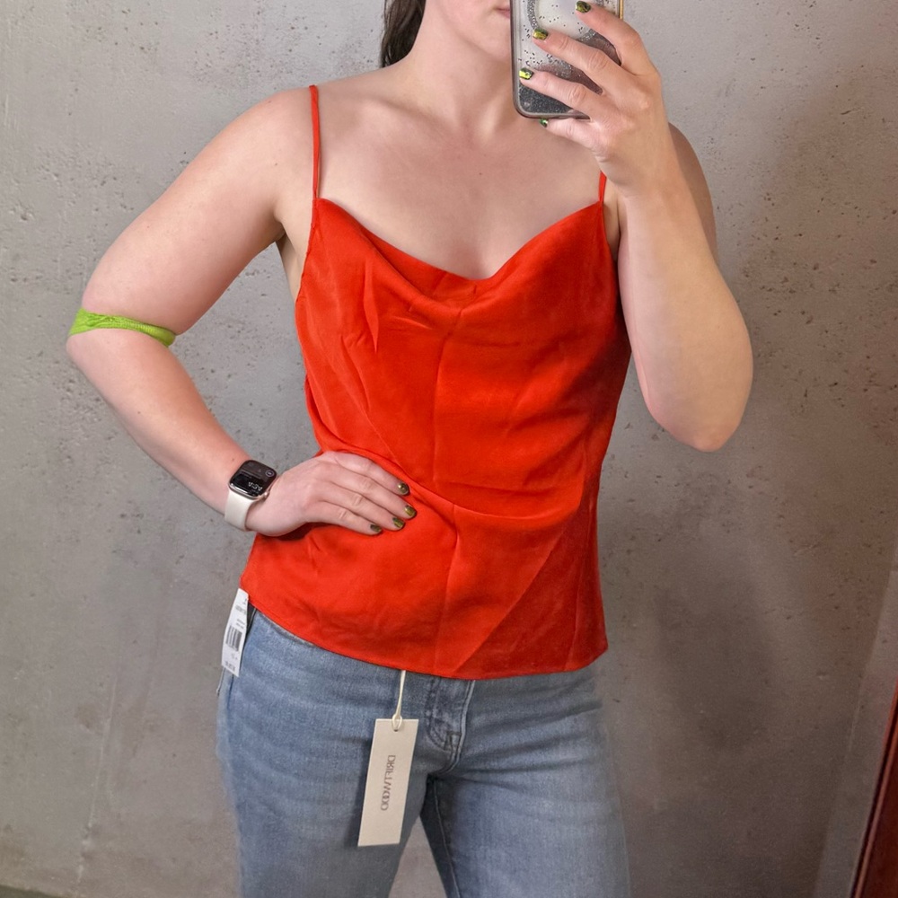 WAYF Red Orange Satin Cami Top Sleeveless Size Small New With Tags Cowl